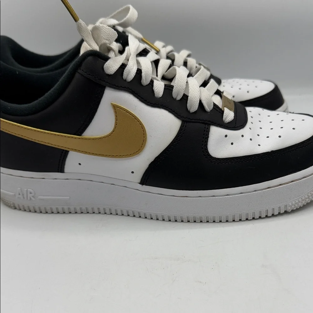 Nike Air Force 1 White and Black Sneakers with Gold Accents - Picture 5 of 7